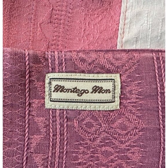 Montego Mon Mens Medium Red Jacquard Silk Button-Up Shirt Embroidered Treetops L - Picture 9 of 9